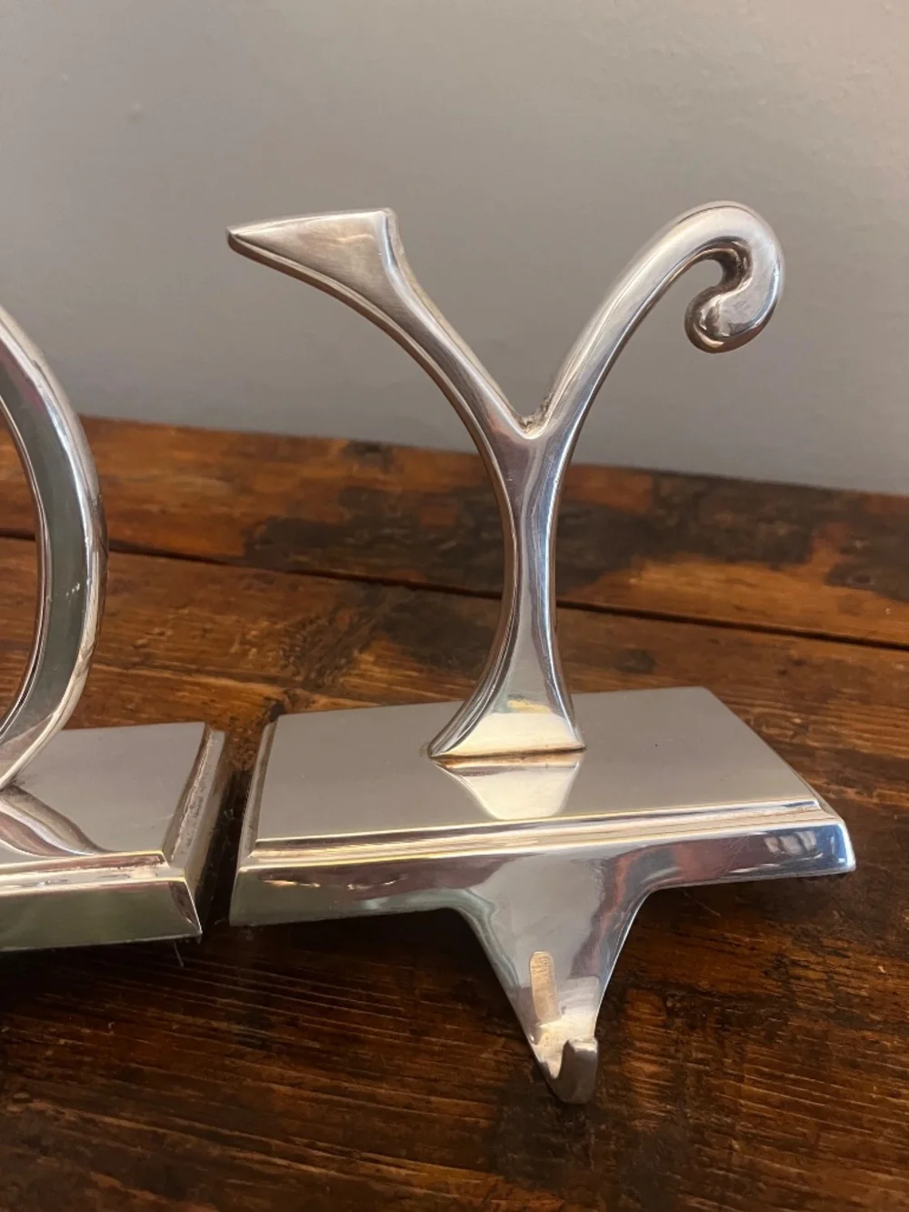 Vintage Pottery Barn JOY Stocking Holders Set of 3 | Heavy 2 lb Silverplate
